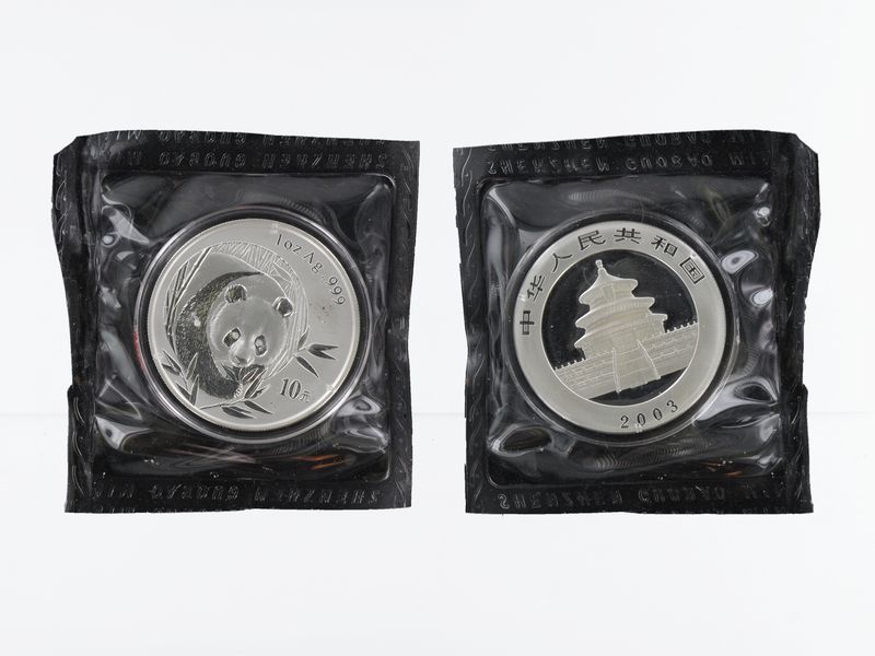 China 10 Yu Panda  2003, 1 oz  Silber Folie