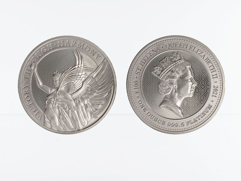St. Helena 100 P. Platin Queens Virtues, Victory 1 Unze  2021