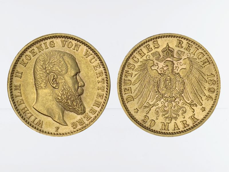 Württemberg, 20 Mark Gold, Wilhelm II., 1894 F , Jg. 296