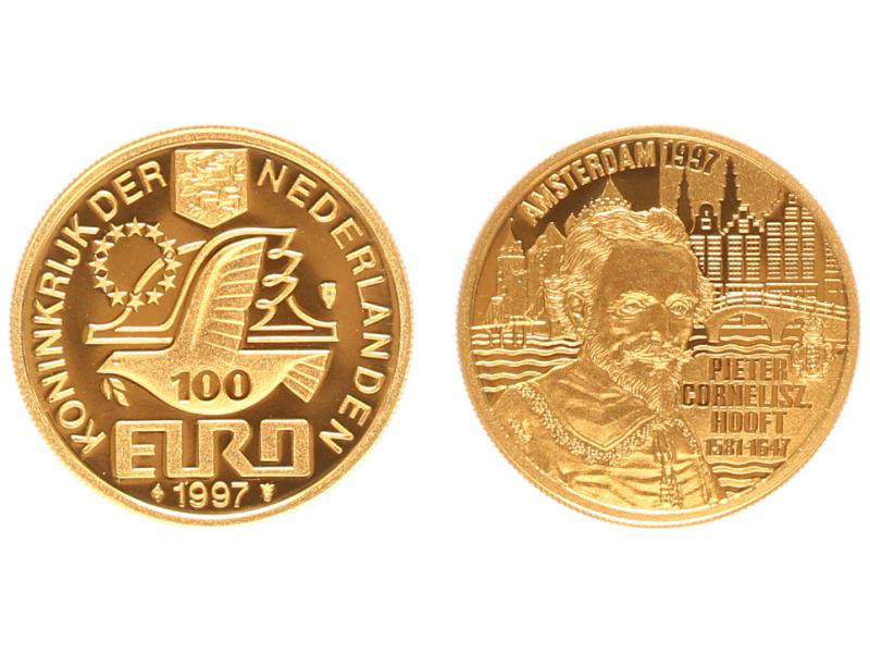 Niederlande 100 Euro Gold, 350. Todestag P.C.Hooft, PP 1997