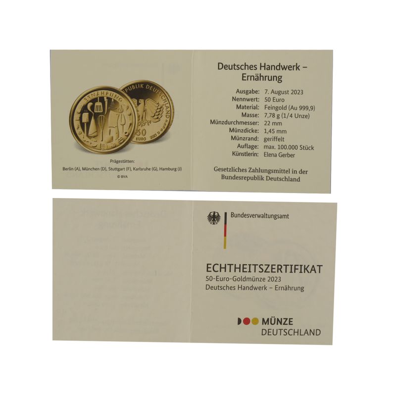 BRD 50 Euro Gold, 2023 G, Ernährung (B+C)